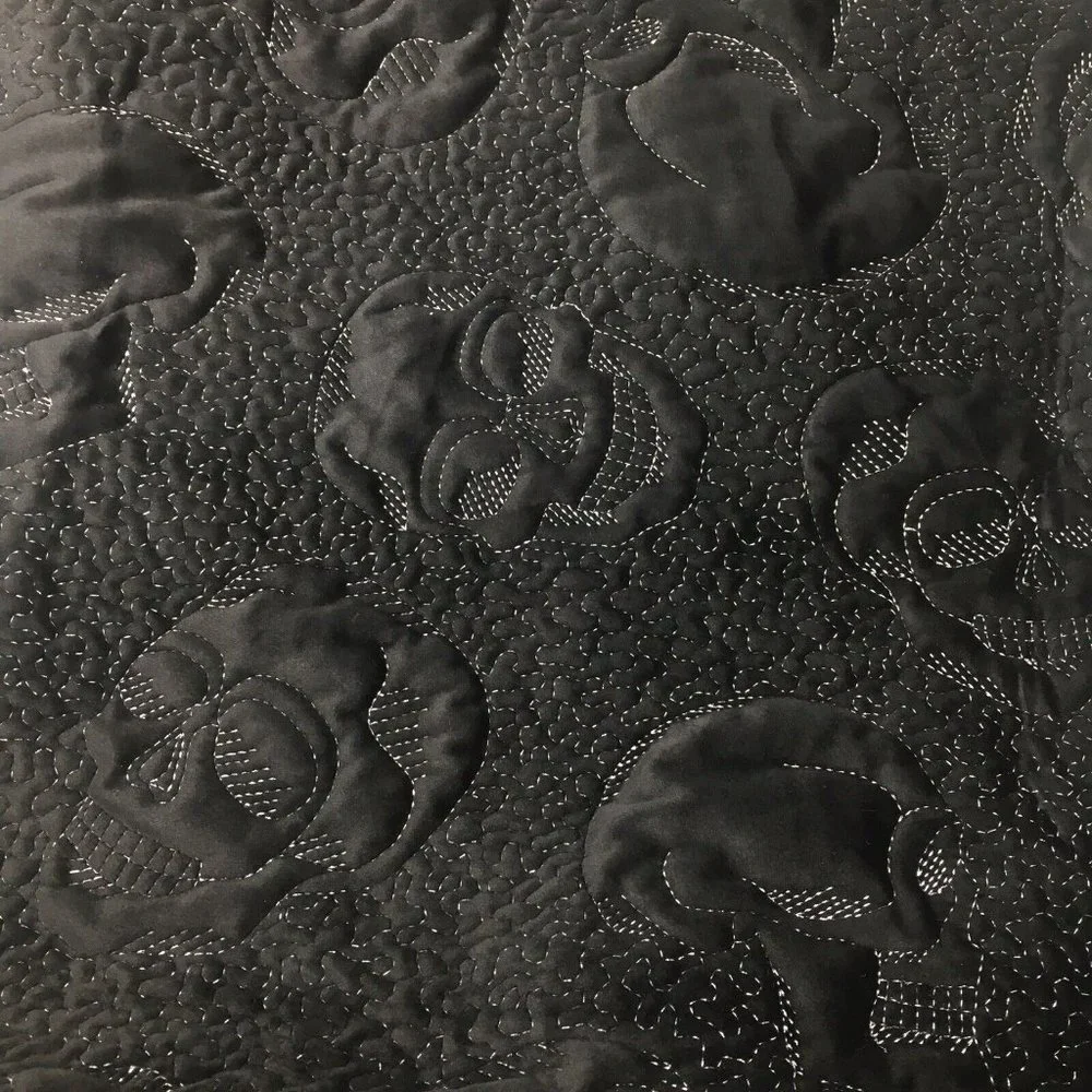 Shabby Chic Halloween Silver Skull Black Velvet Tablecloth 50